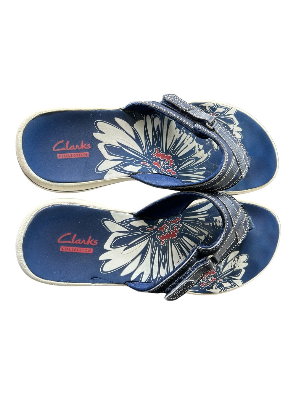 Clarks Cloudsteppers Breeze Sea Flip Flops Navy Blue Floral Print Womens Medium - Picture 5 of 11